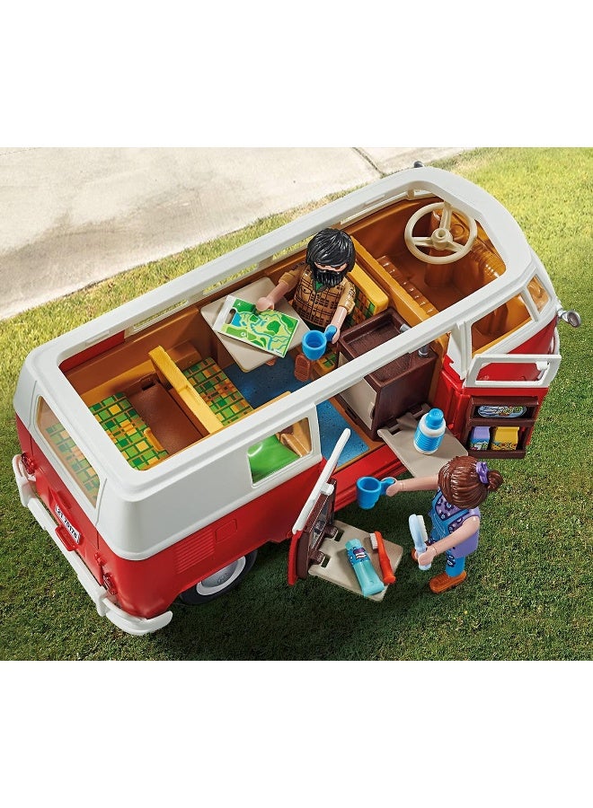 بلاي موبيل مجموعة لعب بلايموبيل فولكس فاجن T1 باص التخييم مع شخصيات وملحقات كامبنج وميزات تفاعلية للعب الإبداعي والمغامرات الخارجية الخيالية | موديل 70176 - Image 4