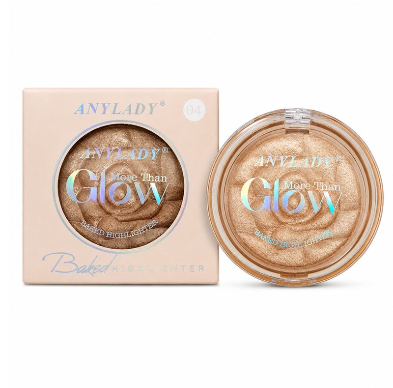 Me Now Baked Highlighter Powder More Than Glow Rose Embossed Face Illuminator, Fine Shimmer Compact Champagne Glow 04 - Image 1