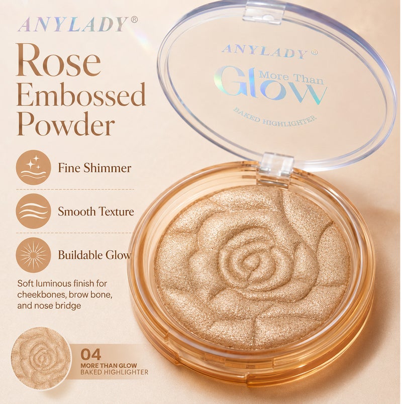 Me Now Baked Highlighter Powder More Than Glow Rose Embossed Face Illuminator, Fine Shimmer Compact Champagne Glow 04 - Image 3