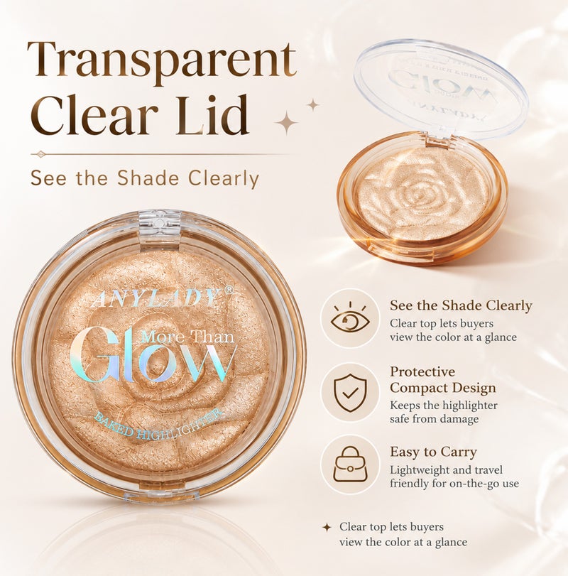 Me Now Baked Highlighter Powder More Than Glow Rose Embossed Face Illuminator, Fine Shimmer Compact Champagne Glow 04 - Image 4
