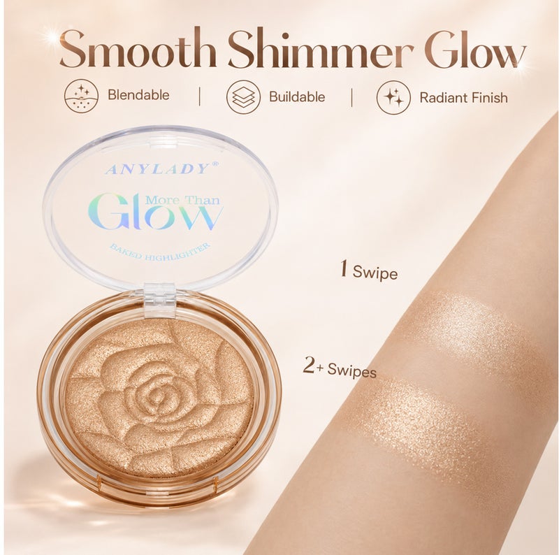 Me Now Baked Highlighter Powder More Than Glow Rose Embossed Face Illuminator, Fine Shimmer Compact Champagne Glow 04 - Image 5