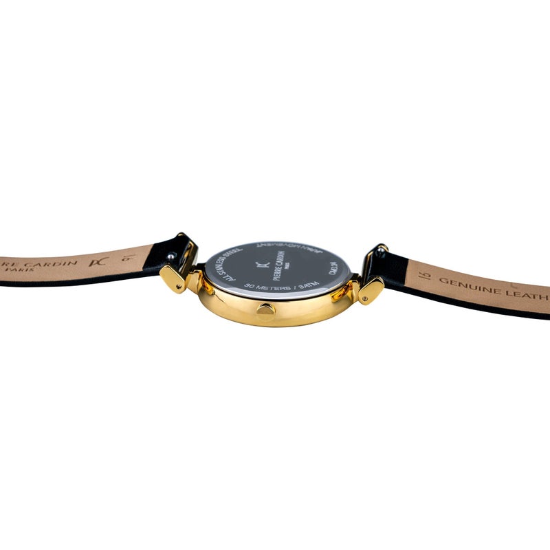 PIERRE CARDIN Women's Watch with Gold Stainless Steel Case and Black Leather Band - Image 4