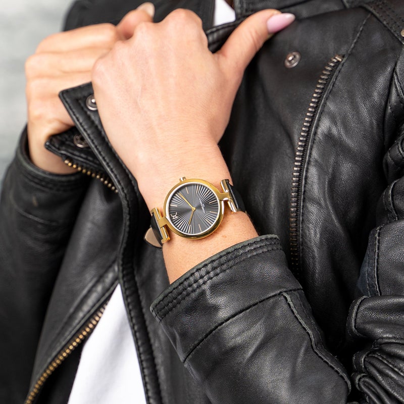 PIERRE CARDIN Women's Watch with Gold Stainless Steel Case and Black Leather Band - Image 5