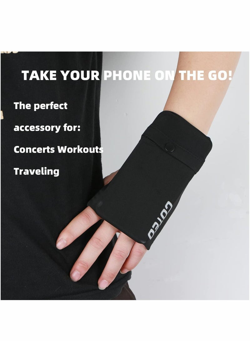 Y&D Portable Wrist Bag, Cell Phone Arm Bands with Reflective Logo, Non-Slip Knitted Cloth, Glove Bag Strap Armband, for Running, Walking, Hiking, and Cycling - Black  - Image 5