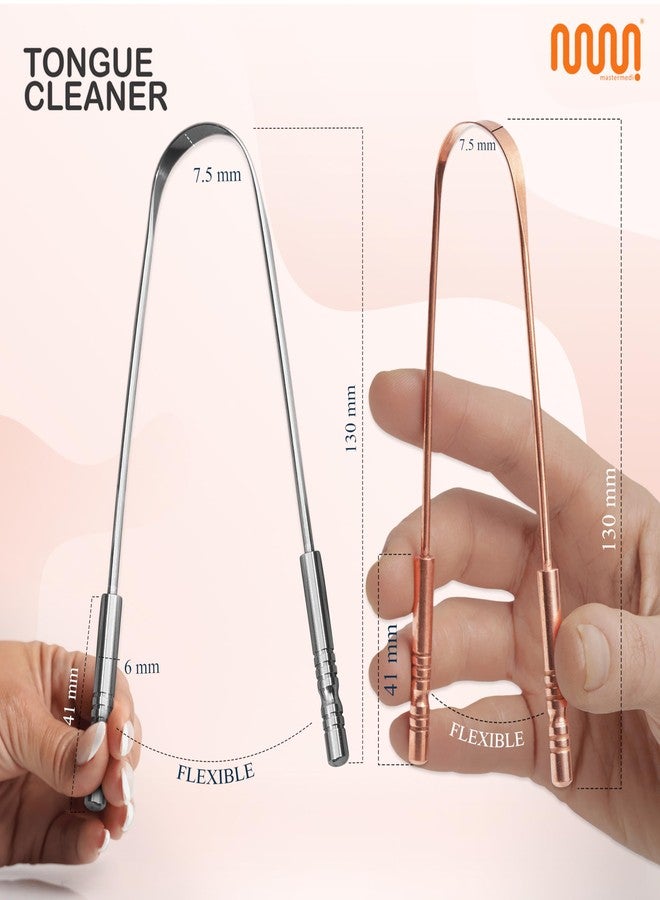 MasterMedi Tongue Scraper for Adults, 100% Stainless Steel & Copper Tongue Scrubber for Bad Breath, Easy to Use, Tongue Cleaner for Oral Care & Hygiene (Combo-2 - Image 2