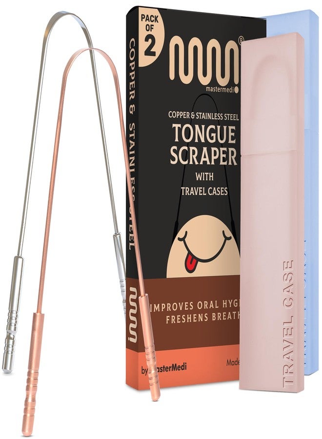 MasterMedi Tongue Scraper for Adults, 100% Stainless Steel & Copper Tongue Scrubber for Bad Breath, Easy to Use, Tongue Cleaner for Oral Care & Hygiene (Combo-2 - Image 1
