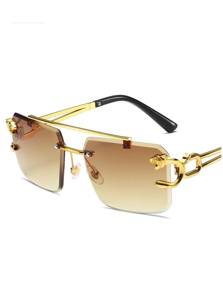General Frameless sunglasses Square fashion sunglasses Colored lenses Leopard head fashion trimmed sunglasses for men and women Metal frameless Rectangular Y2K glasses UV400  - Image 1