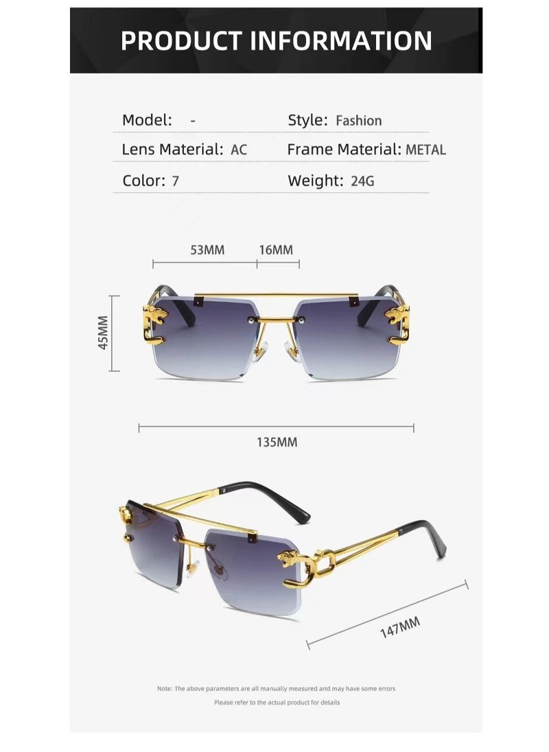 General Frameless sunglasses Square fashion sunglasses Colored lenses Leopard head fashion trimmed sunglasses for men and women Metal frameless Rectangular Y2K glasses UV400  - Image 2
