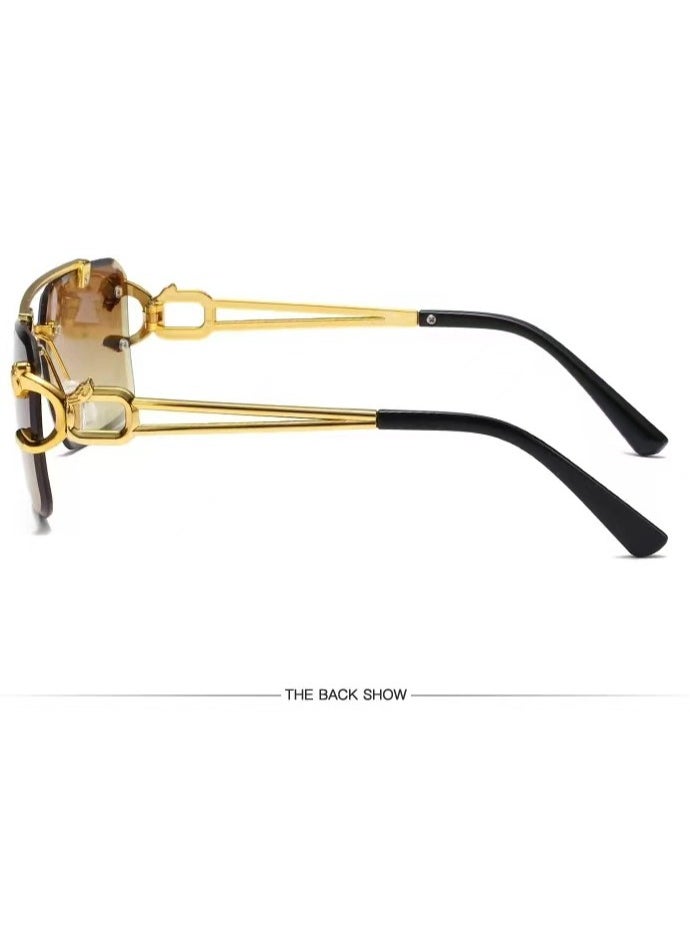General Frameless sunglasses Square fashion sunglasses Colored lenses Leopard head fashion trimmed sunglasses for men and women Metal frameless Rectangular Y2K glasses UV400  - Image 3