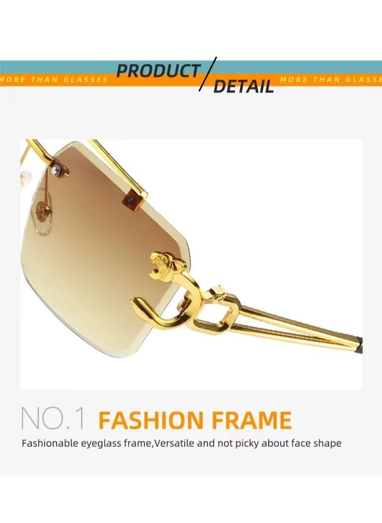General Frameless sunglasses Square fashion sunglasses Colored lenses Leopard head fashion trimmed sunglasses for men and women Metal frameless Rectangular Y2K glasses UV400  - Image 4