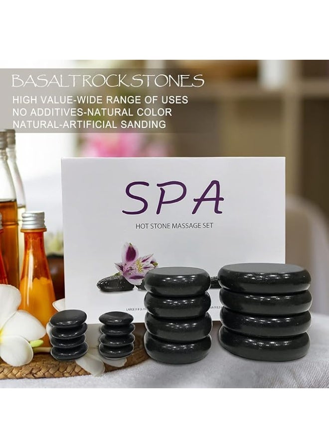 سبا سيستم أحجار بازلت بركانية طبيعية من 16 قطع،أحجار التدليك الساخنة، مجموعة تدليك أحجار البازلت الساخنة للاستخدام المنزلي أو في المنتجعات الصحية الاحترافية، للاسترخاء وتخفيف الألم وعلاج العقل - Image 2