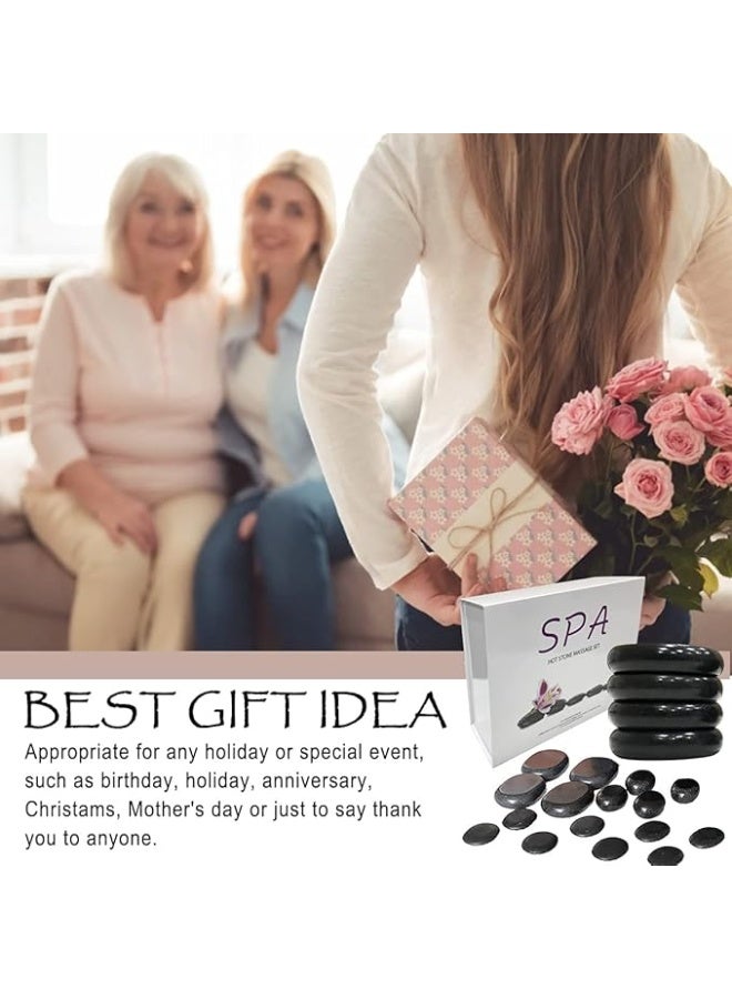 سبا سيستم أحجار بازلت بركانية طبيعية من 16 قطع،أحجار التدليك الساخنة، مجموعة تدليك أحجار البازلت الساخنة للاستخدام المنزلي أو في المنتجعات الصحية الاحترافية، للاسترخاء وتخفيف الألم وعلاج العقل - Image 3