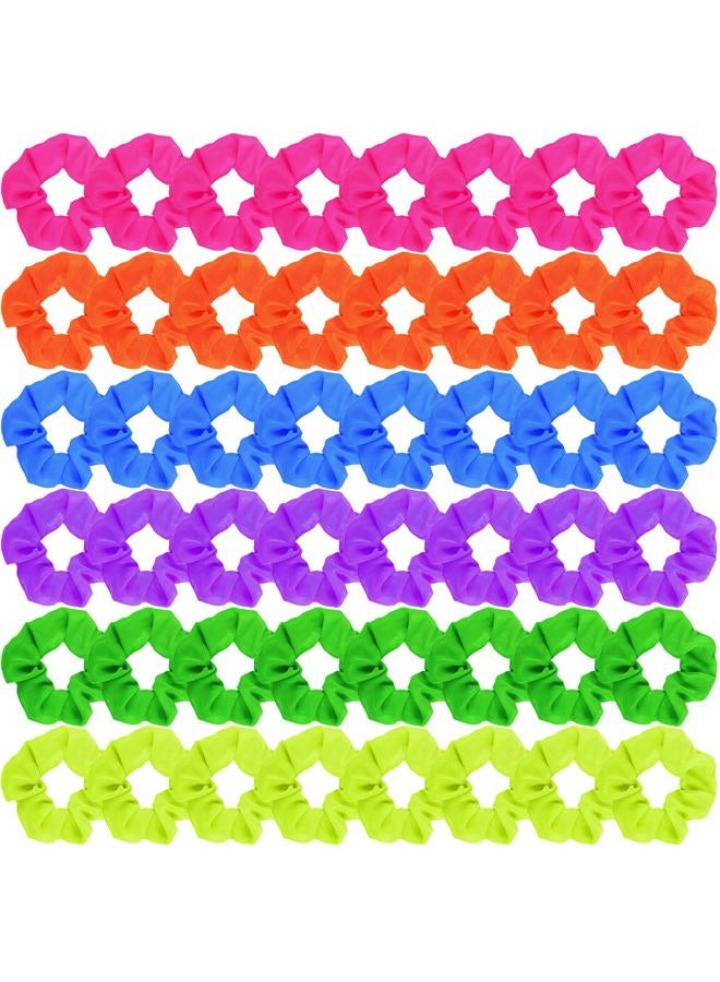 XunYee 48 Pcs Neon Scrunchies Bulk for 80s Hair Ties Soft Thick Elastic Hairbands Bright Colors Hair Accessories Neon Scrunchy Ropes Ponytail Bands for Women 90s Party Outfits Workout, 6 Solid Colors - Image 1