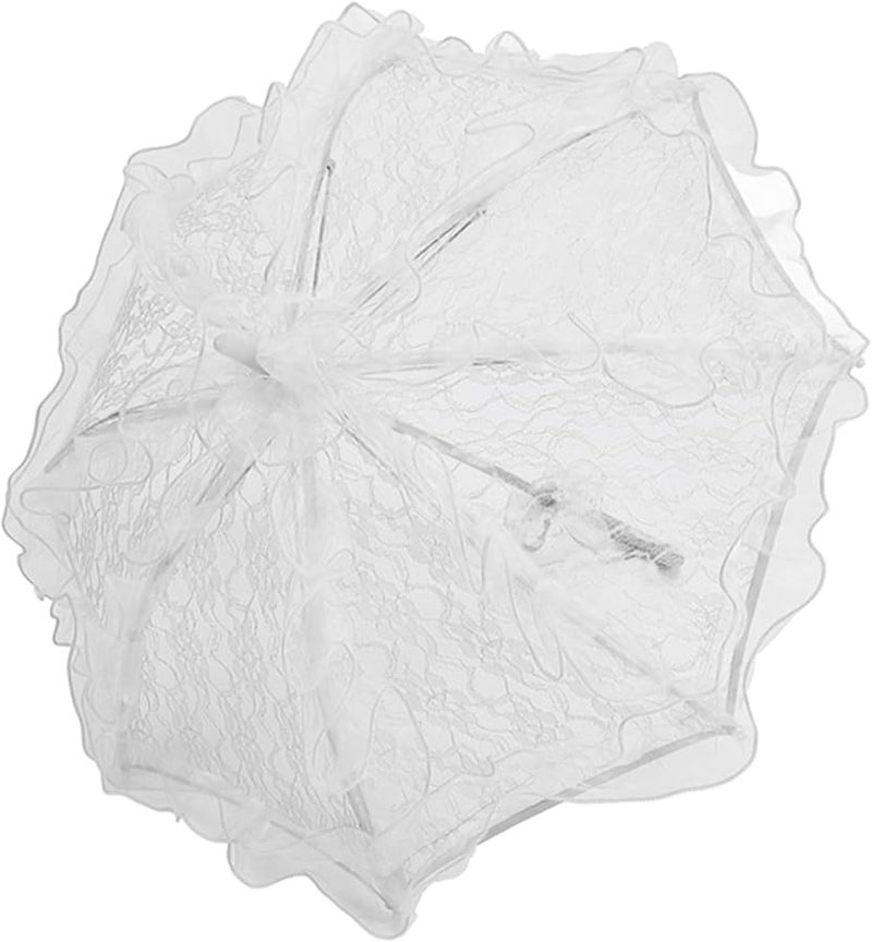 White Lace Parasol Umbrella Handcrafted Wedding Photography Prop Romantic Special Scenes - Image 1