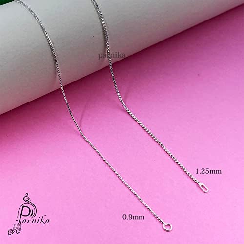 Parnika (Formerly Mj 925 Unisex Adult 0.9Mm 1.25Mm 2Mm Box Chain In Pure 92.5 Sterling Silver | Gift For Her N Him | Chandi Ki Chain | (0.9Mm, 18 Inches) - Image 3