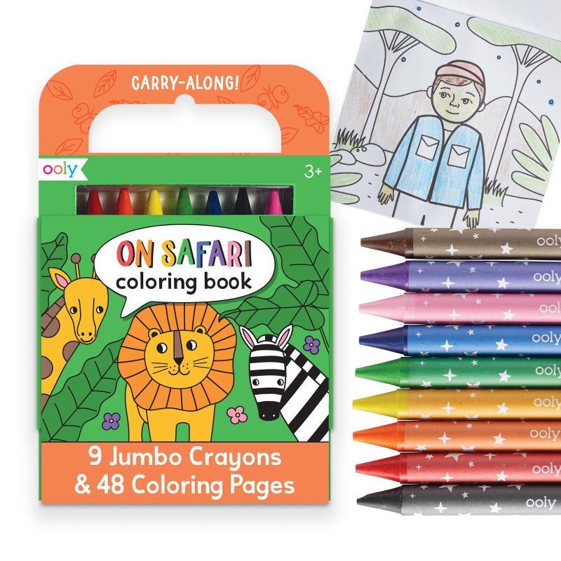 Ooly Travel Art Kit with 9 Jumbo Crayons 48 Themed Coloring Pages Case for Easy Traveling Art Creation Perfect Airplane Road Trip Activities for Kids Safari - Image 3