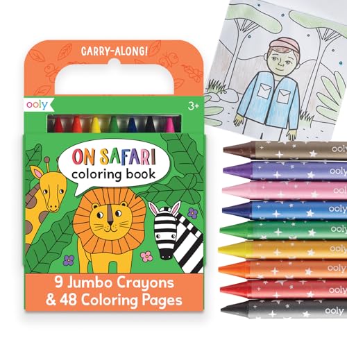 Ooly Travel Art Kit with 9 Jumbo Crayons 48 Themed Coloring Pages Case for Easy Traveling Art Creation Perfect Airplane Road Trip Activities for Kids Safari - Image 1