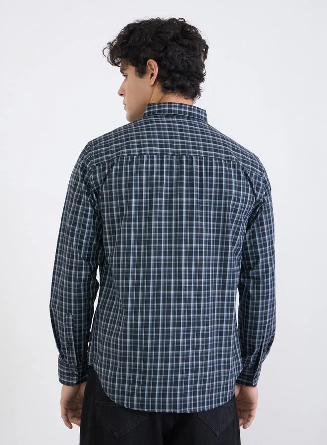 Styli Black Men Regular Fit Checked Full Sleeve Shirt for Men | Best Price UAE