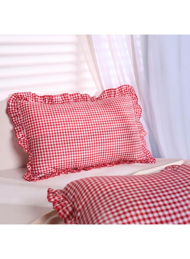 Sleepy Threads Red Pillow Covers | Pack of 2 | 27x18 Inch, Checkered Throw Pillow Cases with Frill Border | Decorative Pillow Covers for Sofa, Living Room, Bedroom, Couch & Diwan - Image 1