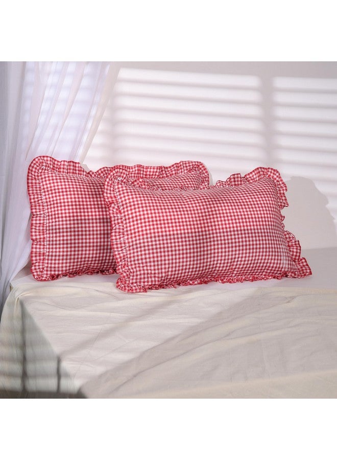 Sleepy Threads Red Pillow Covers | Pack of 2 | 27x18 Inch, Checkered Throw Pillow Cases with Frill Border | Decorative Pillow Covers for Sofa, Living Room, Bedroom, Couch & Diwan - Image 3