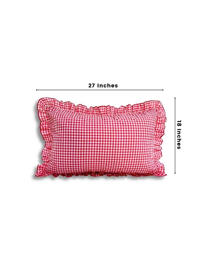 Sleepy Threads Red Pillow Covers | Pack of 2 | 27x18 Inch, Checkered Throw Pillow Cases with Frill Border | Decorative Pillow Covers for Sofa, Living Room, Bedroom, Couch & Diwan - Image 2