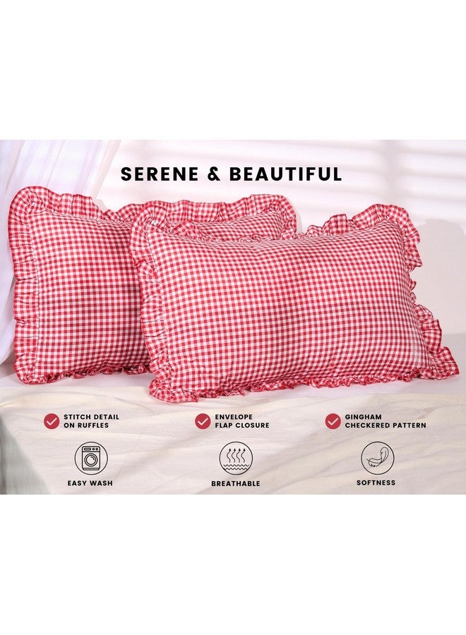 Sleepy Threads Red Pillow Covers | Pack of 2 | 27x18 Inch, Checkered Throw Pillow Cases with Frill Border | Decorative Pillow Covers for Sofa, Living Room, Bedroom, Couch & Diwan - Image 5