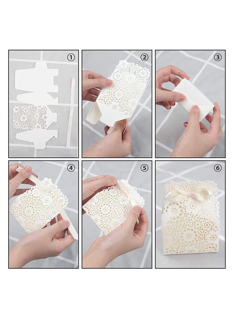 Barakah Party Favor Box, Floral Favor Boxes, 50PCS Mini White Paper Laser Cut Gift Candy Box, Wedding European Hollow Candy Box for Bridal Shower Baby Birthday Party - Image 4