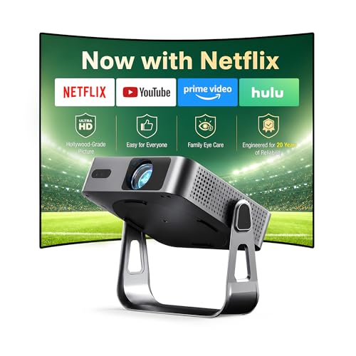VOPLLS 【Officially-Licensed APP & Native 1080P】 Thinnest 1.81" Smart Mini Projector with WiFi and Bluetooth, Auto Focus & Keystone Portable Outdoor Projector, VOPLLS 4K Support Home Movie Projector - Image 1