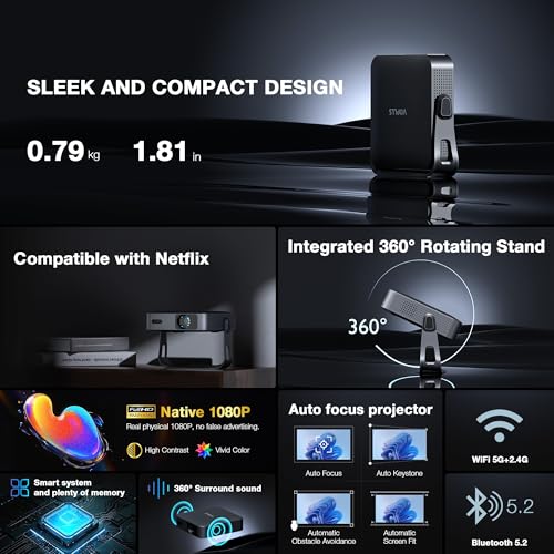 VOPLLS 【Officially-Licensed APP & Native 1080P】 Thinnest 1.81" Smart Mini Projector with WiFi and Bluetooth, Auto Focus & Keystone Portable Outdoor Projector, VOPLLS 4K Support Home Movie Projector - Image 3