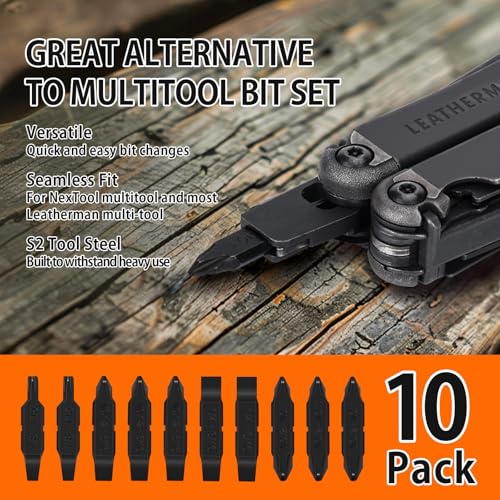 NexTool 10 Pack Replacement Double-Ended Screwdriver Bit for Leatherman Multi-Tool – Durable S2 Steel #1, #2 & #1-2 Phillips + 1/4, 3/16 & 1/8 Flat Head+T15 Torx, Perfect for DIY, and Outdoor Repairs - Image 2