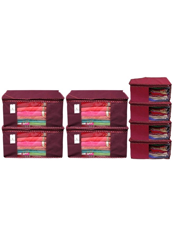 Kuber Industries Kuber Industries 4 Piece Saree Cover/Cloth Wardrobe Organizer And 4 Pieces Blouse Cover Combo Set (Maroon) -CTKTC038400, Non-Woven  - Image 1