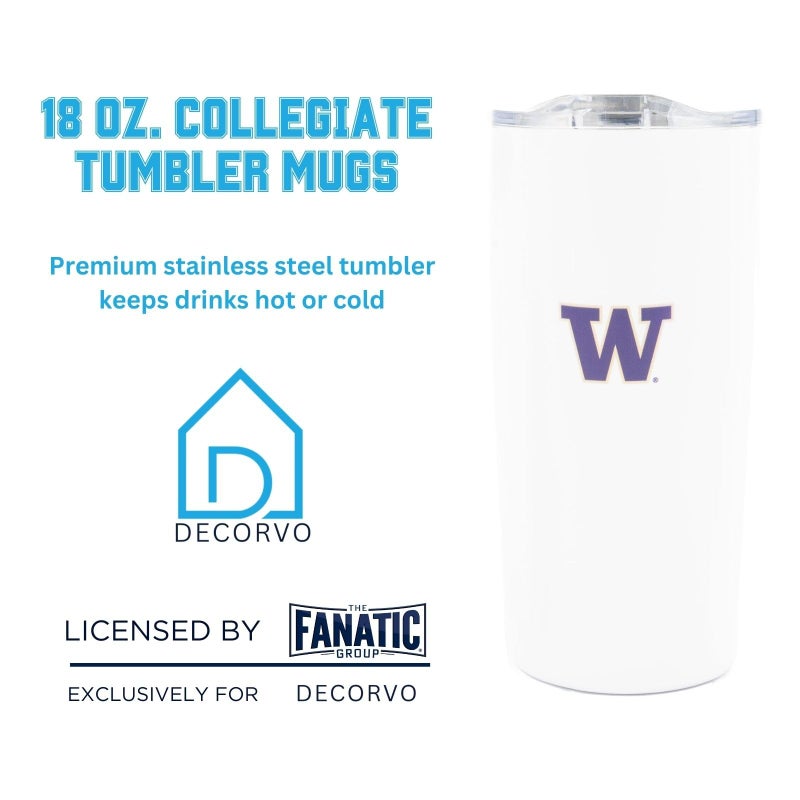 Decorvo Decorvo Officially Licensed Collegiate Stainless Steel Tumbler - Double Walled Insulated Travel Thermos with Slide Lid - 18 oz (Washngiton - White)  - Image 3