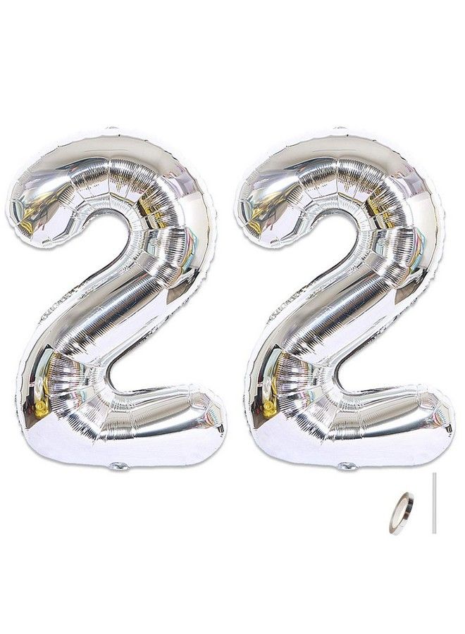Shuxy 2 قطع بالون رقمي فويل 40 بوصة رقم 22 بالونات عملاقة بالون تخرج بالون ميار كبير رقم 22 لتزيين حفلات عيد الميلاد والزفاف والذكرى السنوية Xxxl فضي رقم 22 بالون - Image 2