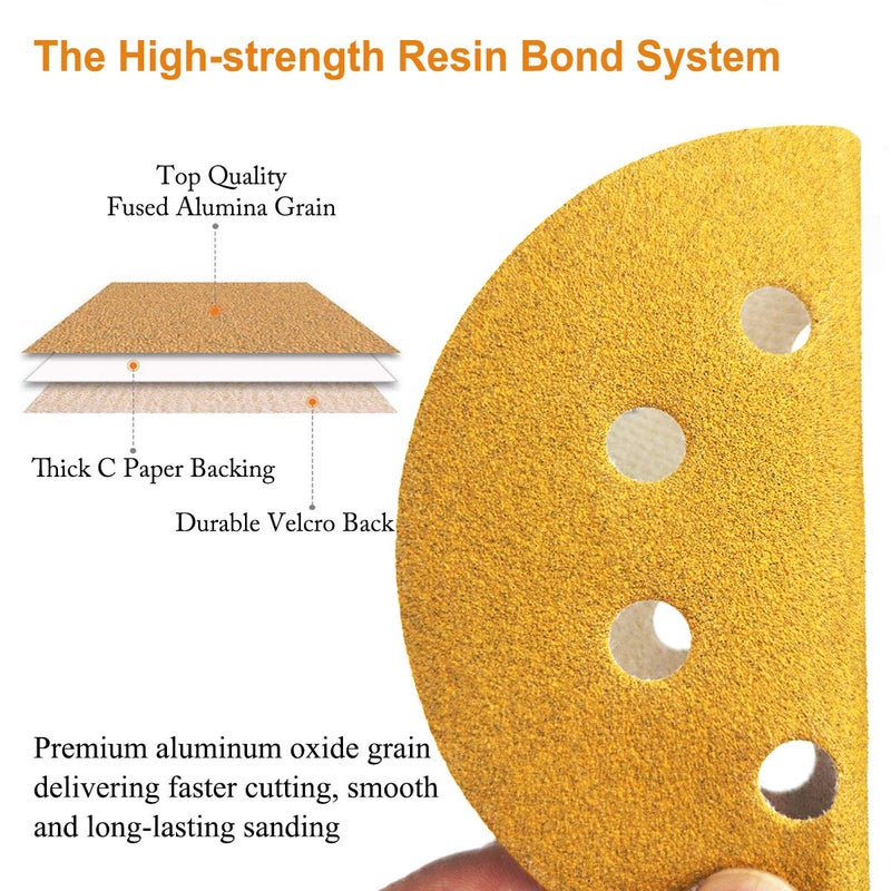 Aiyard أقراص صنفرة بحجم 5 بوصات و8 ثقوب بنظام هوك وحلقة، حبيبات 320، ورق صنفرة دائري عشوائي، عبوة 50 قطعة - Image 2