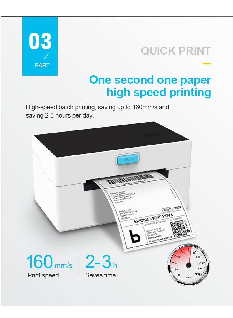 FlashHawk Desktop Thermal Label Printer with Paper Holder, USB & Bluetooth Connection - 110mm Multi-Size Support for Shipping, Barcode, QR Code Stickers - Image 4