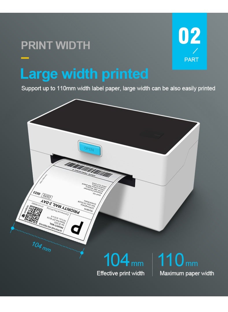 FlashHawk Desktop Thermal Label Printer with Paper Holder, USB & Bluetooth Connection - 110mm Multi-Size Support for Shipping, Barcode, QR Code Stickers - Image 3