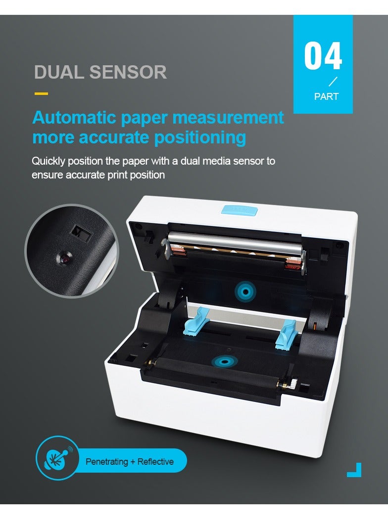 FlashHawk Desktop Thermal Label Printer with Paper Holder, USB & Bluetooth Connection - 110mm Multi-Size Support for Shipping, Barcode, QR Code Stickers - Image 5