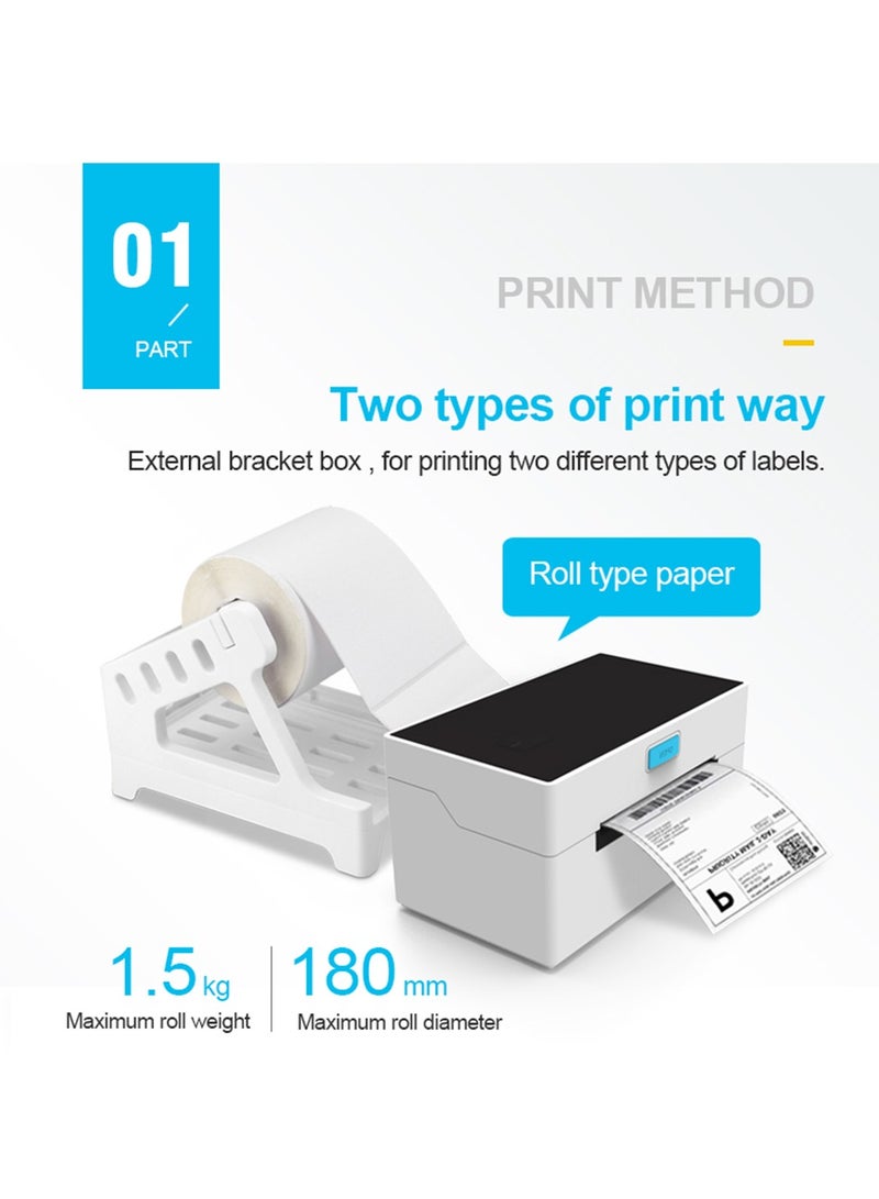 FlashHawk Desktop Thermal Label Printer with Paper Holder, USB & Bluetooth Connection - 110mm Multi-Size Support for Shipping, Barcode, QR Code Stickers - Image 2