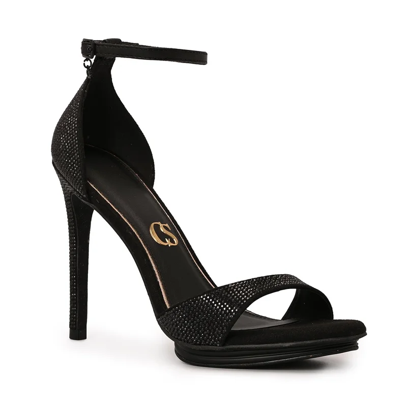 Carmen Steffens Black Platform Sandal with Crystals