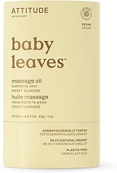 ATTITUDE Massage Oil Bar for Baby EWG Verified PlasticFree Dermatologically Tested Made with Naturally Derived Ingredients Vegan Sweet Almond 30 grams - Image 1