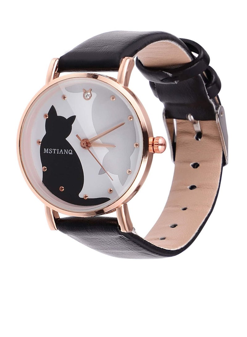 Y&D Women's Watches Cute Cartoon Cat Wrist Watches Girls Simple Harajuku Style Belt Quartz Watch for Girls Ladies Women Students Creative Wristwatches Woman Bracelet  - Image 1