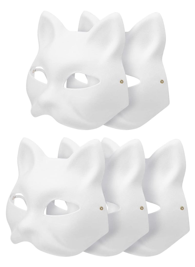 Generic - DIY Unpainted White Paper Fox Cat Face Masks - 5 Pcs Blank Pulp Masks for Hand Painting, Perfect for Dance Parties, Festivals, and Performances. Personalize Your Design! - Image 1