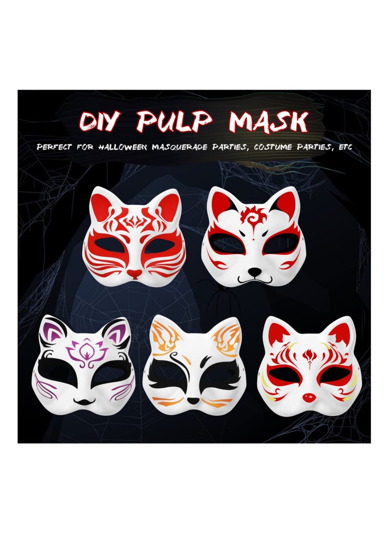 Generic - DIY Unpainted White Paper Fox Cat Face Masks - 5 Pcs Blank Pulp Masks for Hand Painting, Perfect for Dance Parties, Festivals, and Performances. Personalize Your Design! - Image 1