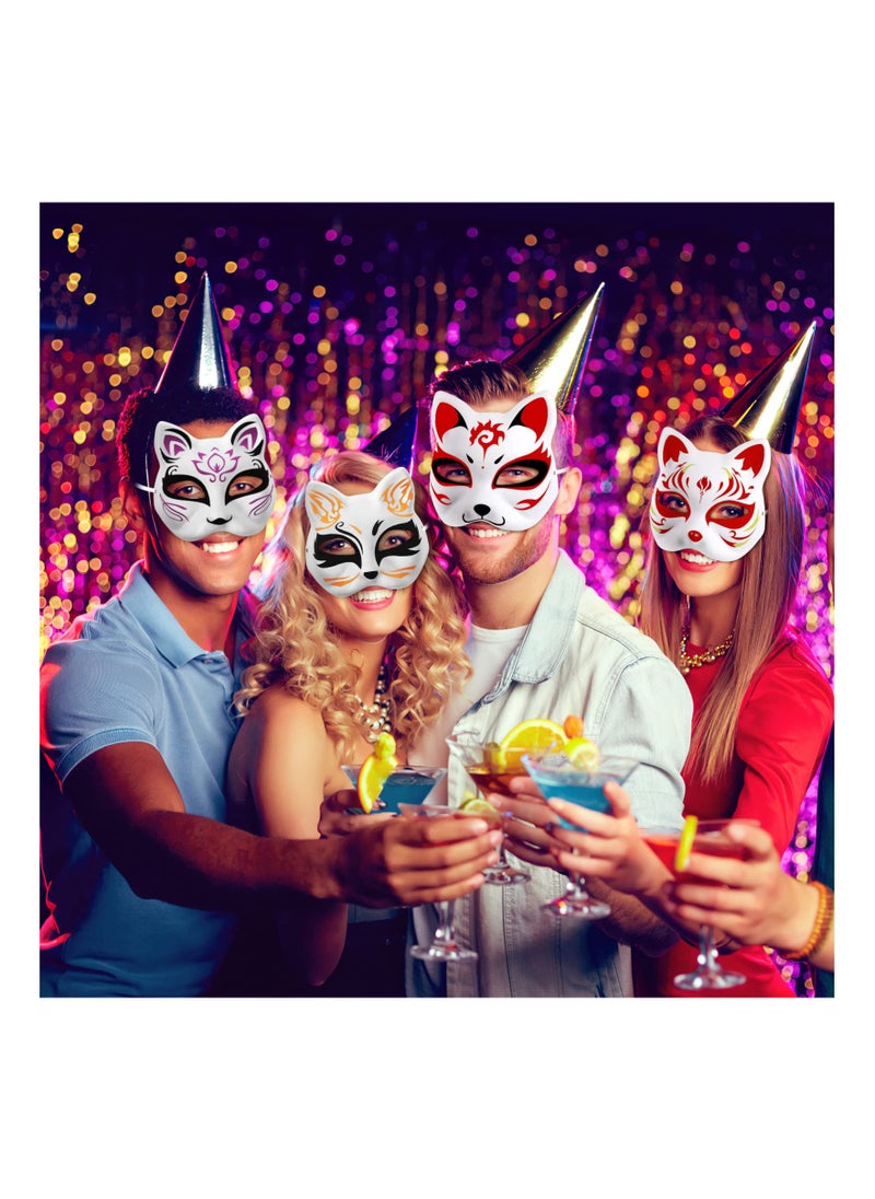 Generic - DIY Unpainted White Paper Fox Cat Face Masks - 5 Pcs Blank Pulp Masks for Hand Painting, Perfect for Dance Parties, Festivals, and Performances. Personalize Your Design! - Image 1