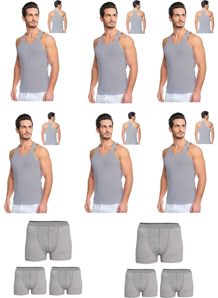 Belifanti Collection Men's Cotton 6-Piece Gray Sports Undershirt and 6-Piece Gray Boxer 12 Piece Set  - Image 1