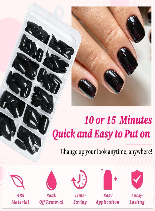 Lifextol 240pc Square Press on Nails Short Fake Nails Press ons with Glue&Adhesive Tabs, Black Acrylic Nails Press on Nails Square Nail Tips Petite Glue on Nails False Nails Artificial Fingernails - Image 3