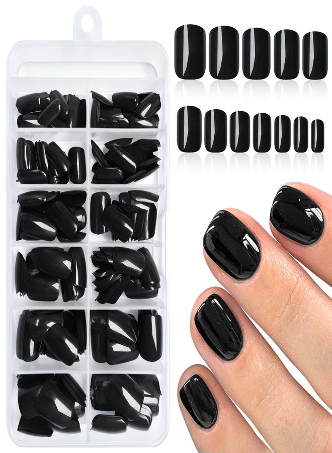 Lifextol 240pc Square Press on Nails Short Fake Nails Press ons with Glue&Adhesive Tabs, Black Acrylic Nails Press on Nails Square Nail Tips Petite Glue on Nails False Nails Artificial Fingernails - Image 1
