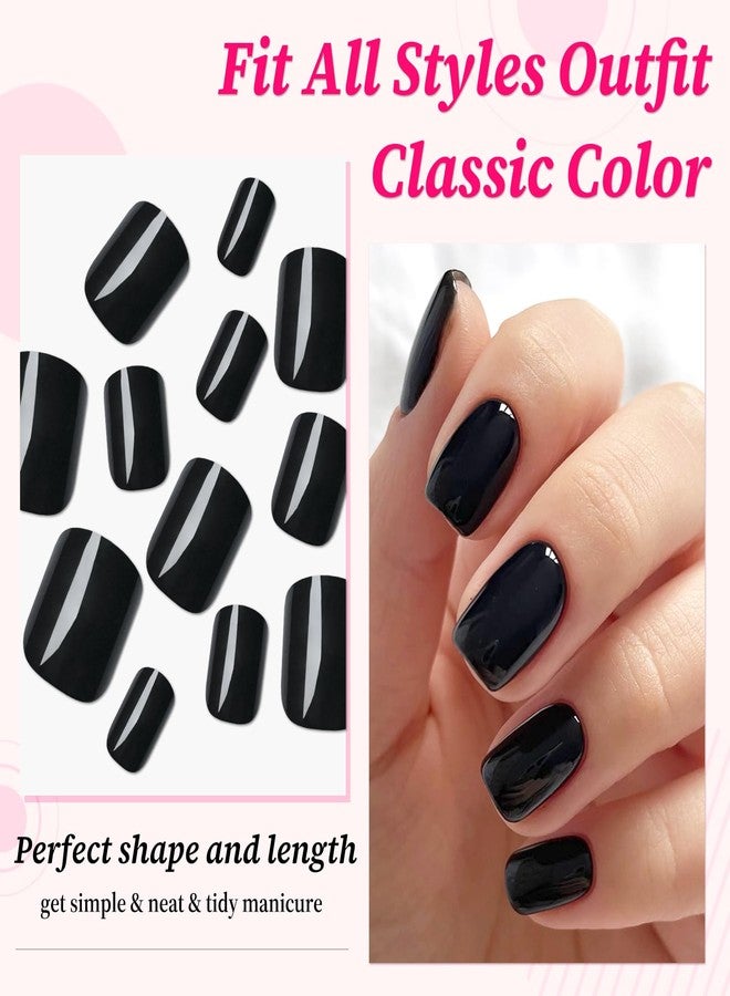 Lifextol 240pc Square Press on Nails Short Fake Nails Press ons with Glue&Adhesive Tabs, Black Acrylic Nails Press on Nails Square Nail Tips Petite Glue on Nails False Nails Artificial Fingernails - Image 2