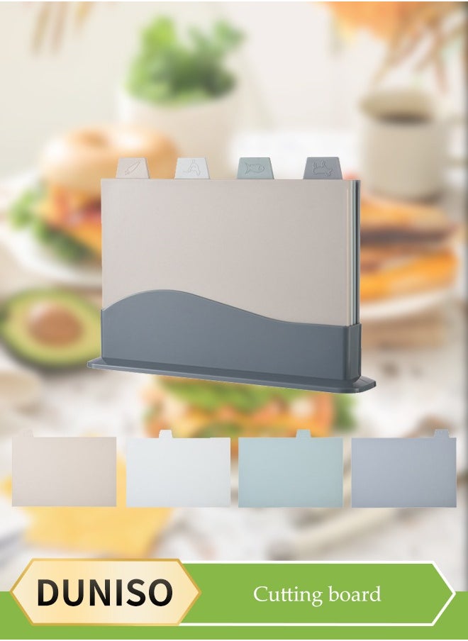DUNISO 4PCS Kitchen Cutting Boards, plastic cutting board with storage rack, kitchen classification cutting board, double sided usable, suitable for different types of food in the kitchen  - Image 1