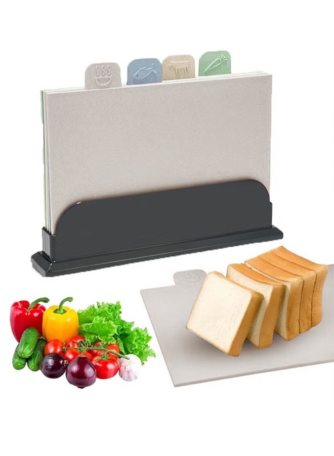 DUNISO Cutting Board, 4 PCS Plastic Cutting Boards Non Slip and Dishwasher Safe with Storage Rack, Double Sided Usable,Food Grade Chopping Boards Set for Fruit, Meat, Vegetable, Fresh food and Dry Goods - Image 1